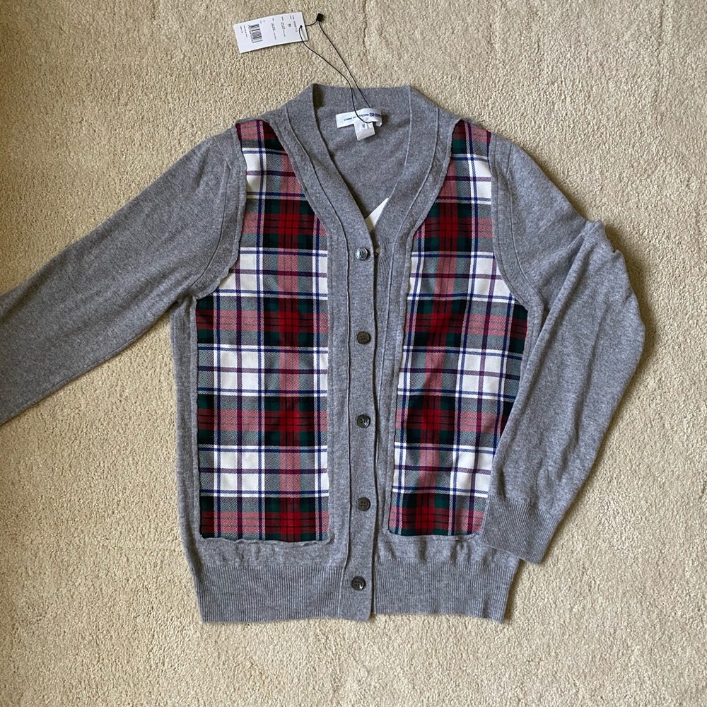 Comme des Garcons Shirt Maglie Gray Red Plaid wool cardigan medium